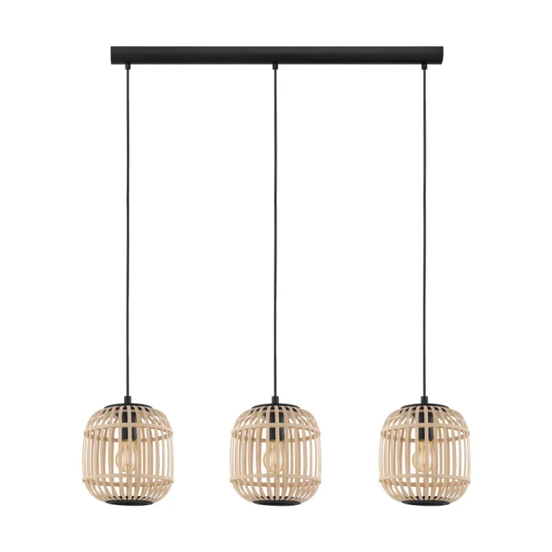 Suspensie Vintage Eglo Bordesley 43217, E27 3X28W, Lemn, Natur