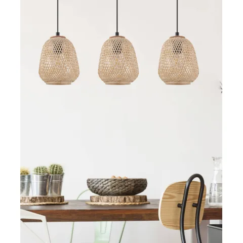 Suspensie Vintage Eglo Dembleby 43262, E27 3X40W, Lemn, Natur