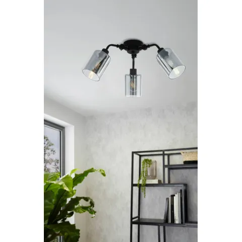 Plafoniera Vintage Eglo Forestburg 43308, E27 3X40W Ø665Mm, Sticla Aburita, Negru