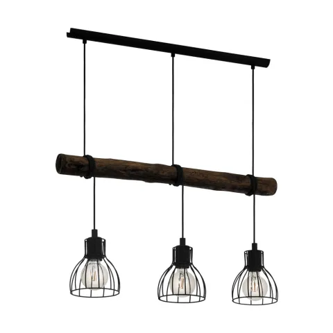 Suspensie Vintage Eglo Horningtops 43352, E27 3X40W, Lemn, Natur, Negru