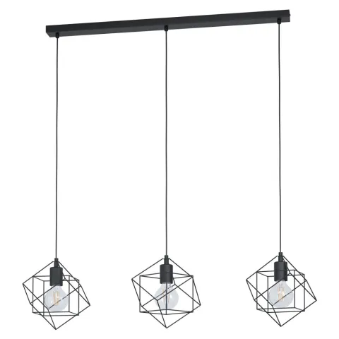 Suspensie Vintage Eglo Straiton 43361, E27 3X60W, Otel, Negru