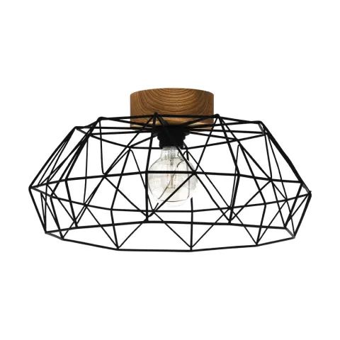 Plafoniera Vintage Eglo Padstow 43363, E27 1X60W Ø455Mm, Lemn, Negru, Natur