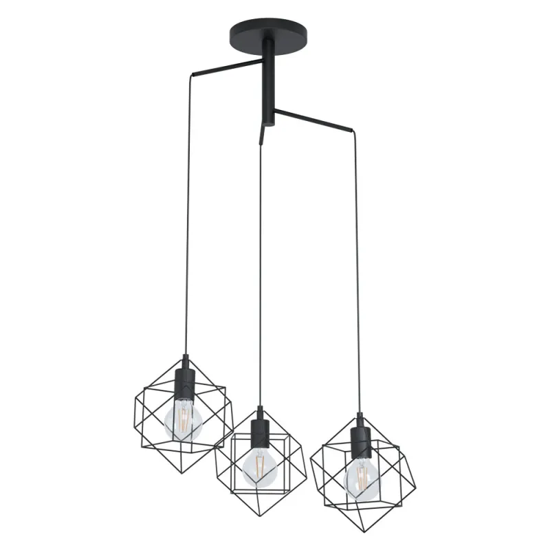 Suspensie Vintage Eglo Straiton 43366, E27 3X60W Ø645Mm, Otel, Negru