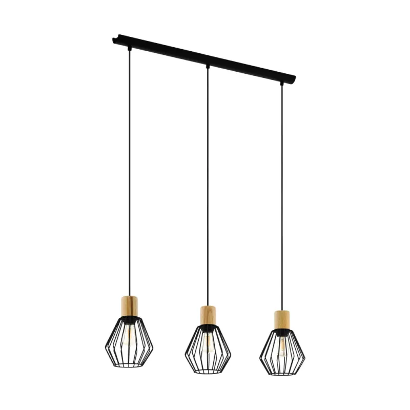 Suspensie Vintage Eglo Palmorla 43378, E27 3X60W, Lemn, Maro, Negru