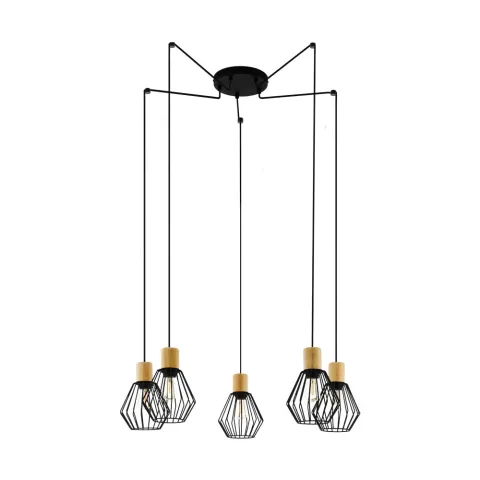 Suspensie Vintage Eglo Palmorla 43379, E27 5X60W Ø845Mm, Lemn, Negru, Maro
