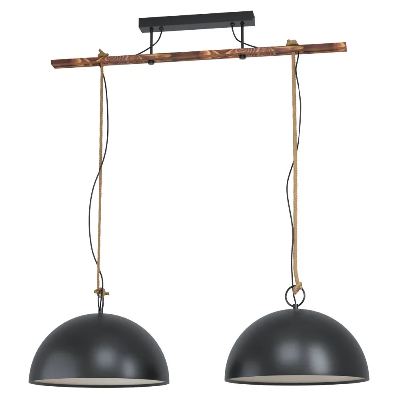 Suspensie Vintage Eglo Hodsoll 43397, E27 2X40W, Lemn, Negru, Crem