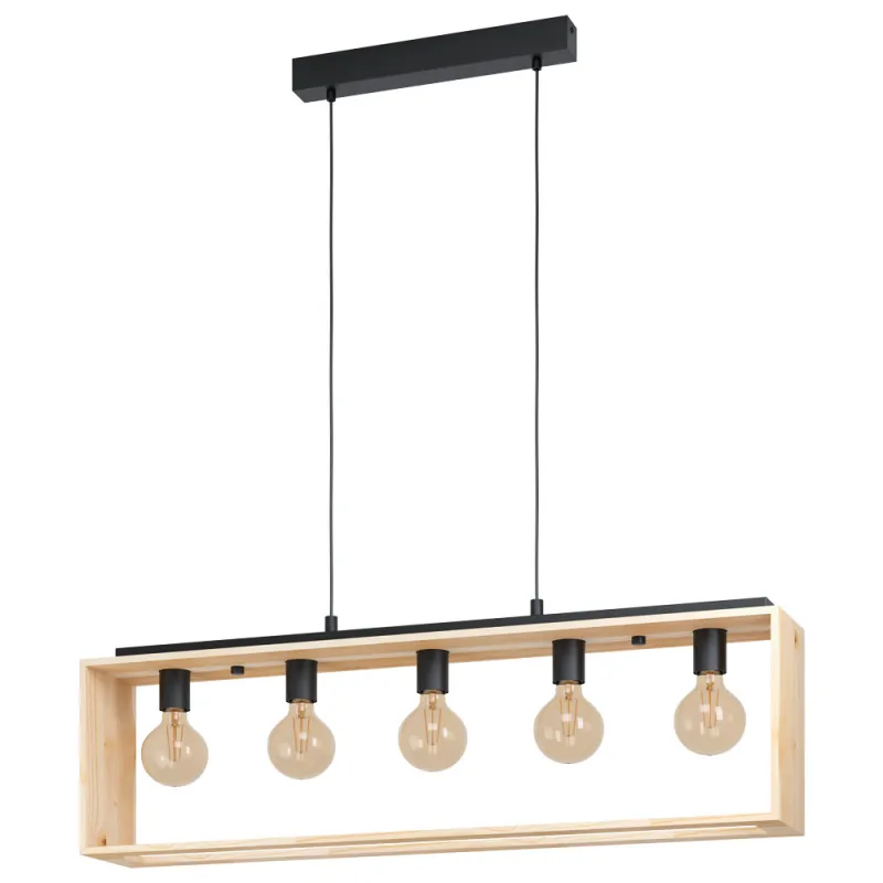 Suspensie Vintage Eglo Famborough 43414, E27 5X40W, Lemn, Negru, Natur