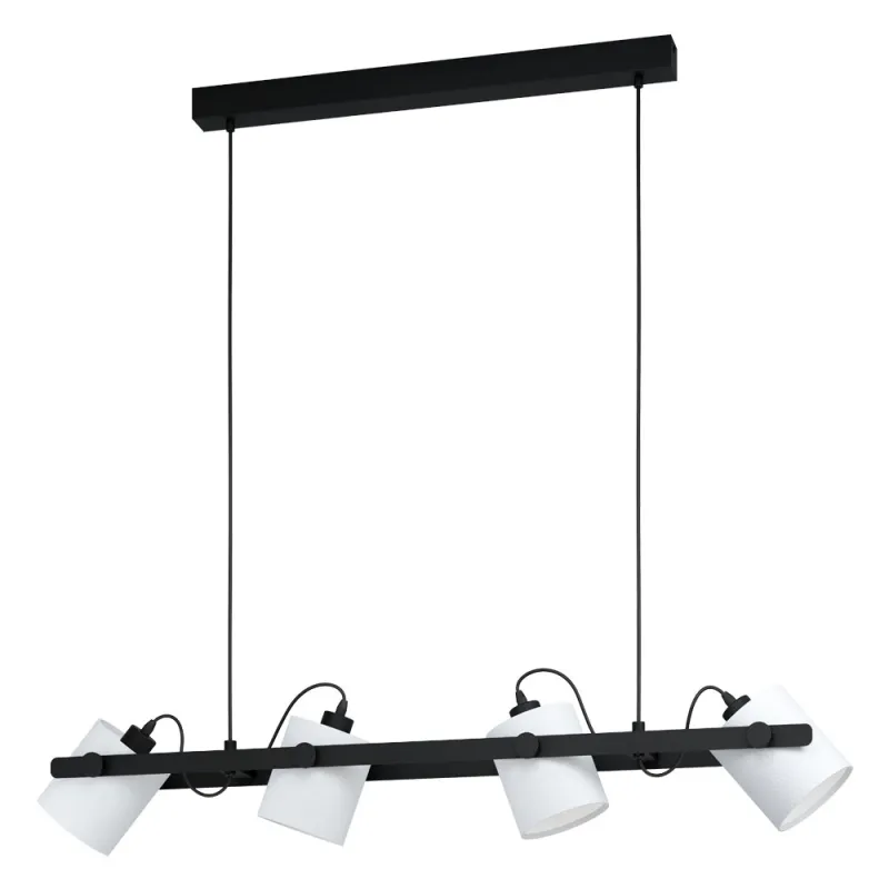 Suspensie Vintage Eglo Hornwood 1 43425, E27 4X28W, Lemn,Textil, Alb