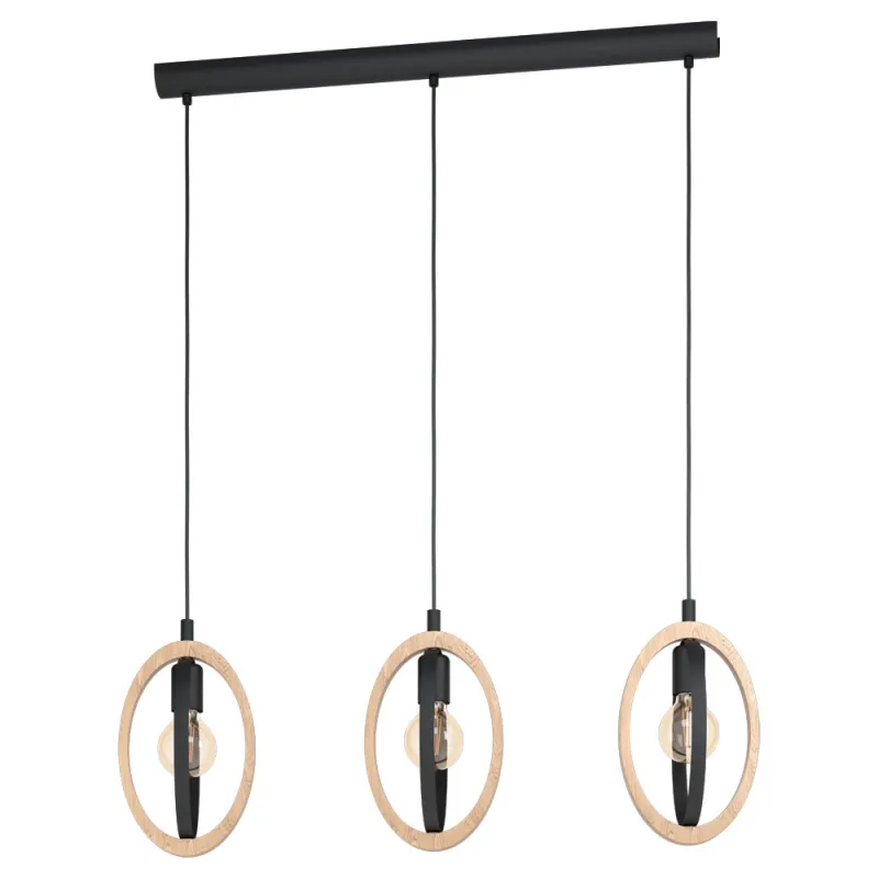 Suspensie Vintage Eglo Basildon 43462, E27 3X40W, Lemn, Negru, Maro