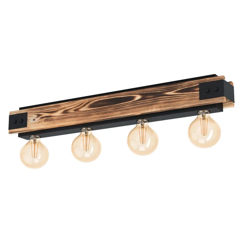 Plafoniera Vintage Eglo Layham 43466, E27 4X60W, Lemn, Negru, Maro