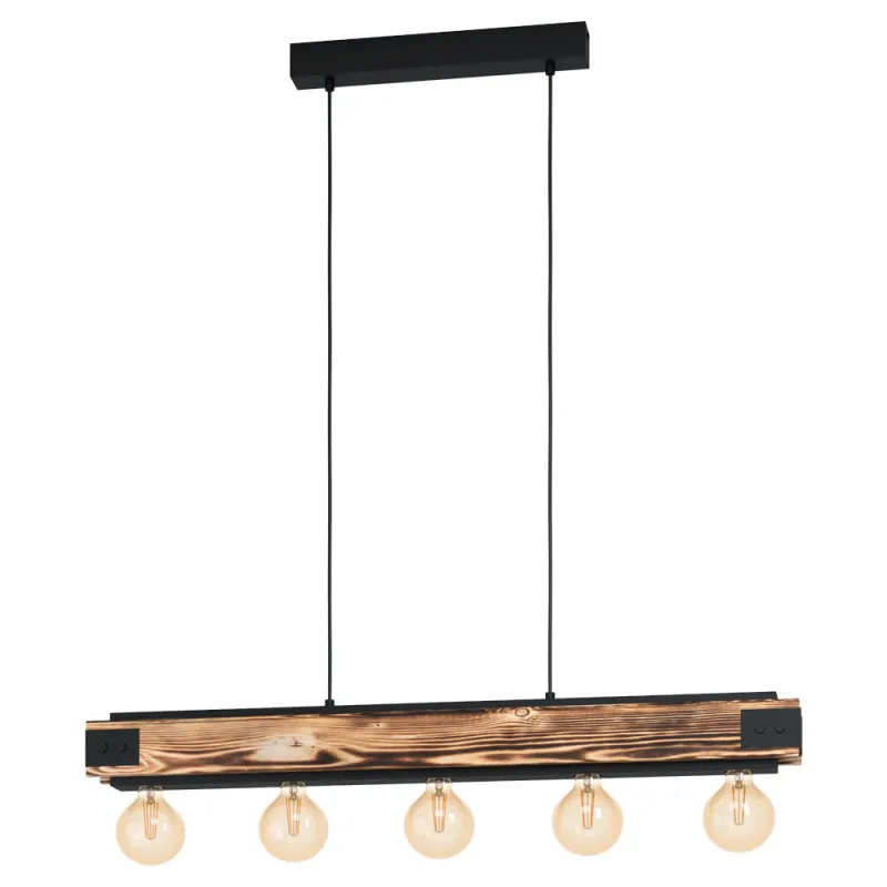 Suspensie Vintage Eglo Layham 43468, E27 5X60W, Lemn, Negru, Maro