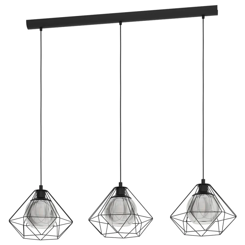 Suspensie Vintage Eglo Vernham 43483, E27 3X40W, Sticla Aburita, Negru