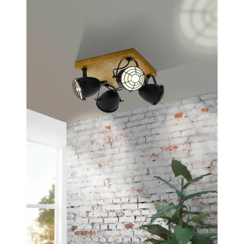 Plafoniera Vintage Eglo Gatebeck 49079, E14 4X40W, Lemn, Negru