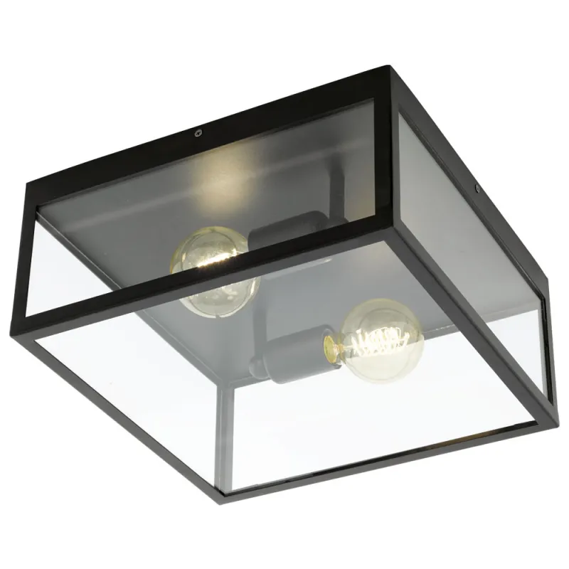 Plafoniera Vintage Eglo Charterhouse 49392, E27 2X60W, Sticla, Negru