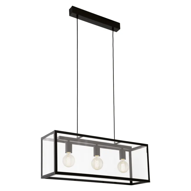 Suspensie Vintage Eglo Charterhouse 49393, E27 3X60W, Sticla, Negru