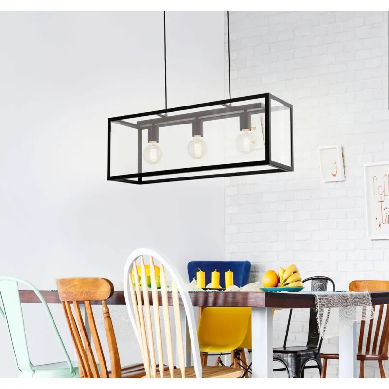 Suspensie Vintage Eglo Charterhouse 49393, E27 3X60W, Sticla, Negru