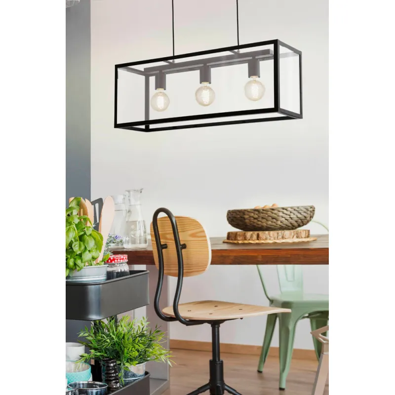 Suspensie Vintage Eglo Charterhouse 49393, E27 3X60W, Sticla, Negru