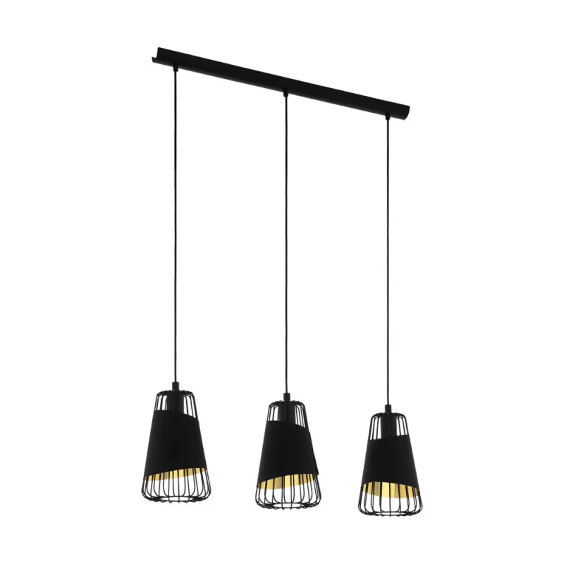 Suspensie Vintage Eglo Austell 49448, E27 3X60W, Textil, Auriu, Negru