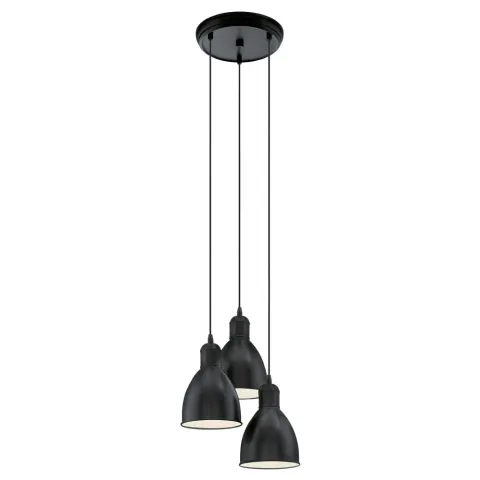 Suspensie Vintage Eglo Priddy 49465, E27 3X40W Ø325Mm, Otel, Alb, Negru