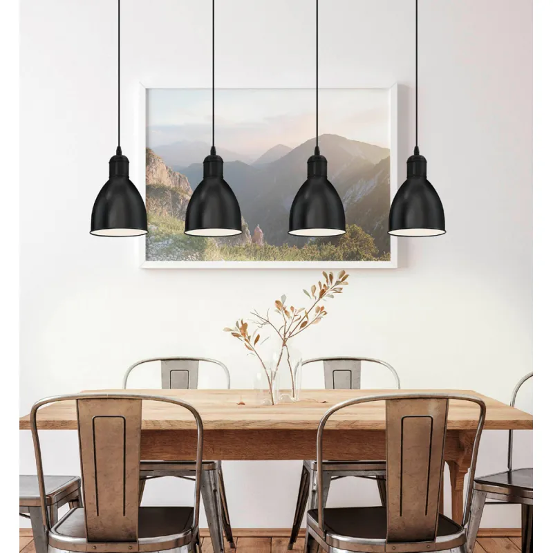 Suspensie Vintage Eglo Priddy 49466, E27 4X40W, Otel, Negru, Alb