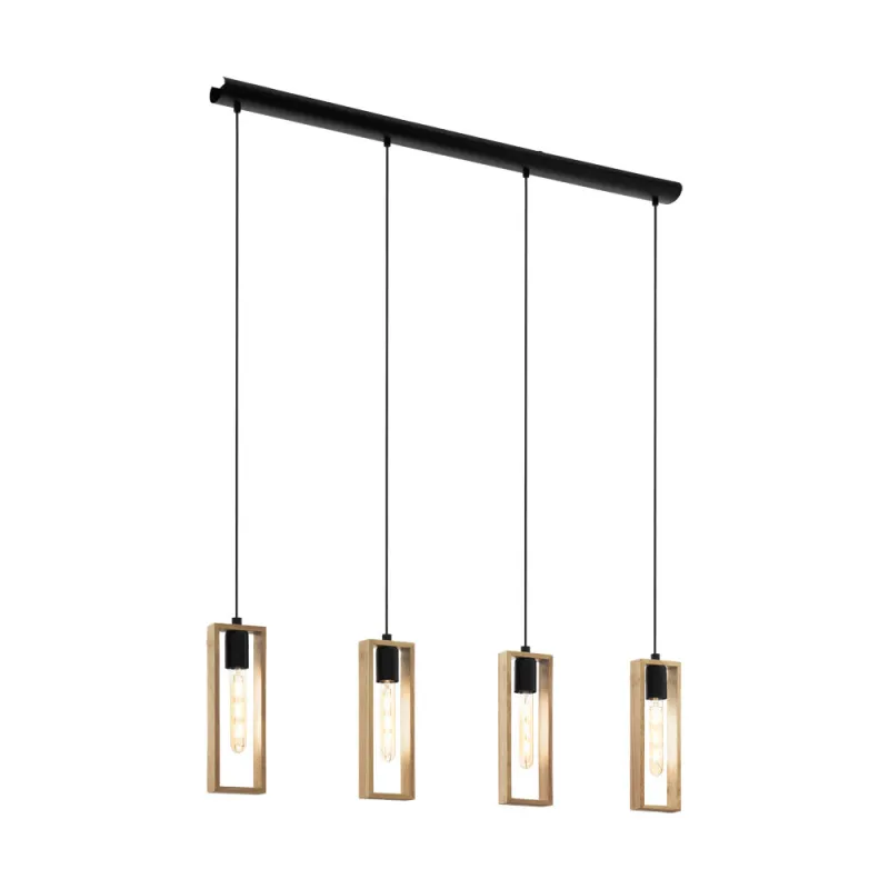 Suspensie Vintage Eglo Littleton 49475, E27 4X60W, Lemn, Maro
