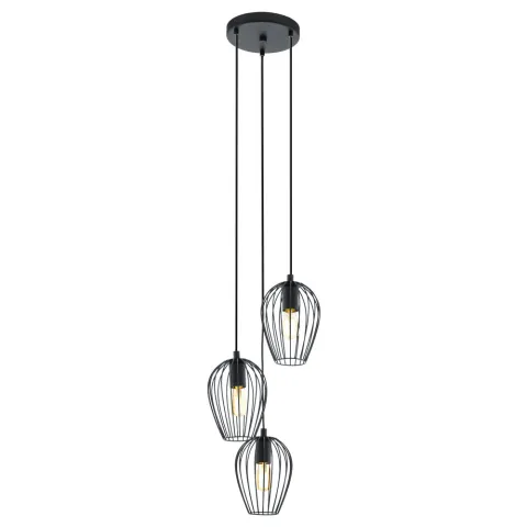 Suspensie Vintage Eglo Newtown 49479, E27 3X60W Ø380Mm, Otel, Negru