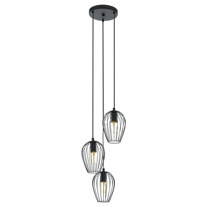 Suspensie Vintage Eglo Newtown 49479, E27 3X60W Ø380Mm, Otel, Negru
