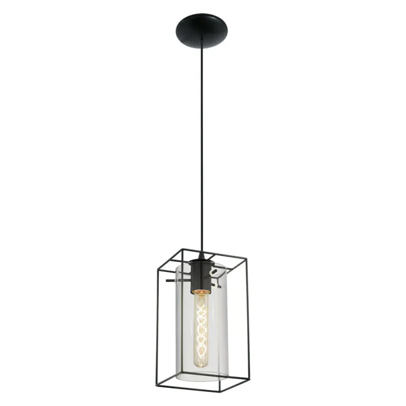 Pendul Vintage Eglo Loncino 49495, E27 1X60W, Negru Transparent