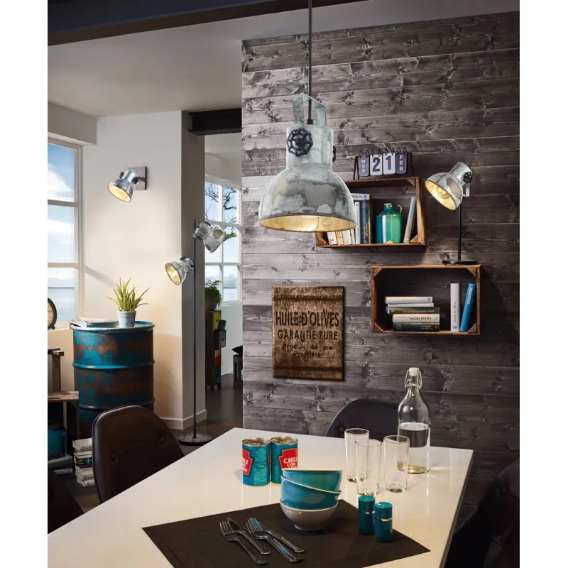 Veioza Vintage Eglo Barnstaple 49718, E27 1X40W, Lemn, Zinc Antichizat
