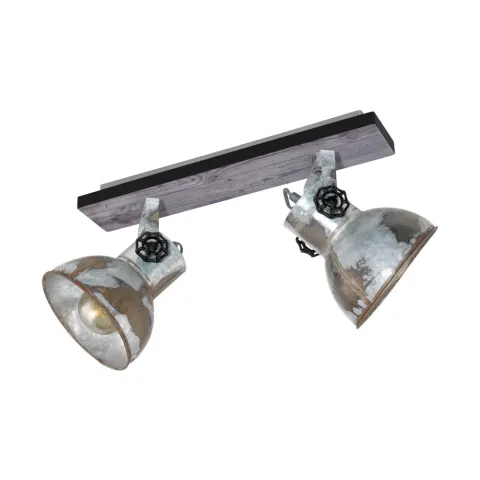 Plafoniera Vintage Eglo Barnstaple 49649, E27 2X40W, Lemn, Zinc Antichizat