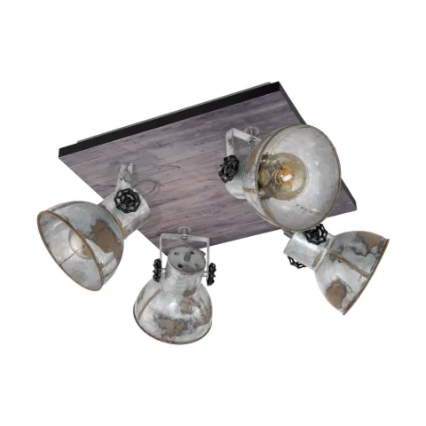 Plafoniera Vintage Eglo Barnstaple 49653, E27 4X40W, Lemn, Zinc Antichizat