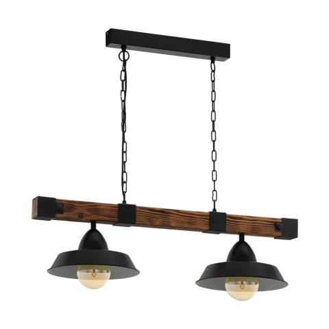 Suspensie Vintage Eglo Oldbury 49684, E27 2X60W, Lemn, Maro Rustic, Negru