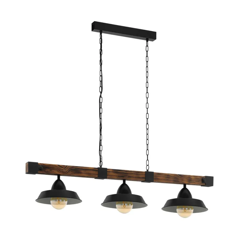 Suspensie Vintage Eglo Oldbury 49685, E27 3X60W, Lemn, Maro Rustic, Negru