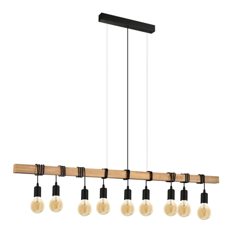 Suspensie Vintage Eglo Townshend 49744, E27 9X60W, Lemn, Maro, Negru