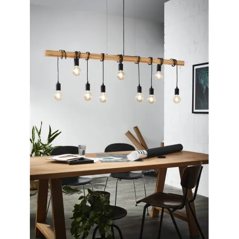 Suspensie Vintage Eglo Townshend 49744, E27 9X60W, Lemn, Maro, Negru