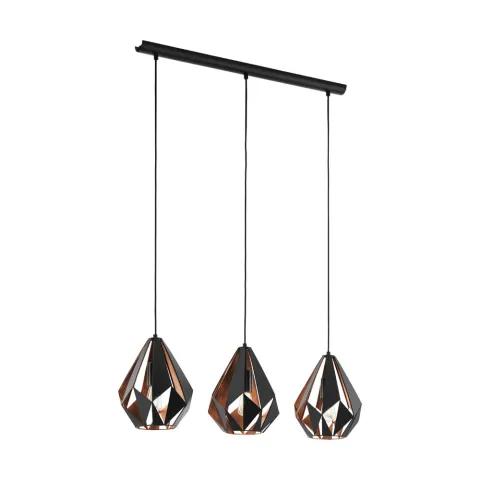 Suspensie Vintage Eglo Carlton 1 49991, E27 3X60W, Otel, Cupru, Negru