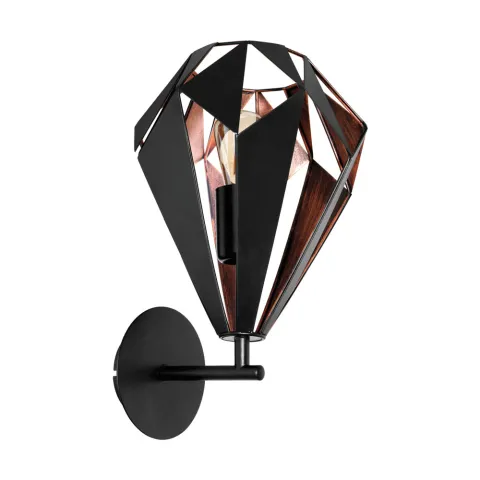 Aplica Vintage Eglo Carlton 1 49992, E27 1X60W, Otel, Cupru, Negru