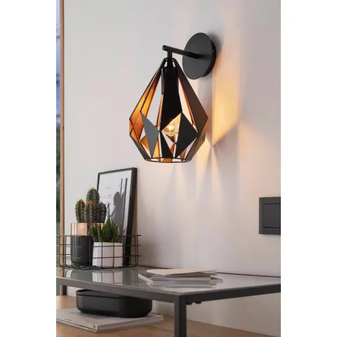 Aplica Vintage Eglo Carlton 1 49992, E27 1X60W, Otel, Cupru, Negru