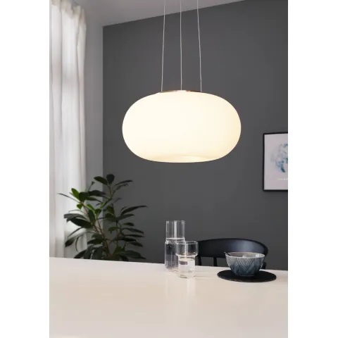 Suspensie Eglo Optica 86814, E27 2X60W Ø350Mm, Sticla Opal Mat, Nichel Mat