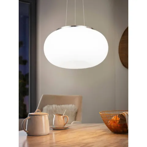 Suspensie Eglo Optica 86815, E27 2X60W Ø445Mm, Sticla Opal Mat, Nichel Mat