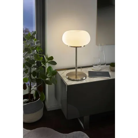 Veioza Eglo Optica 86816, E27 2X60W Ø280Mm, Sticla Opal Mat, Nichel Mat