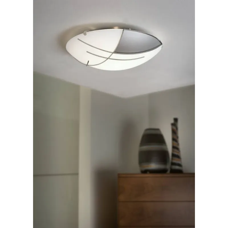 Plafoniera Eglo Raya 89758, E27 1X60W Ø315Mm, Sticla Satinata, Crom, Alb