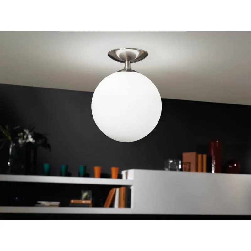 Plafoniera Eglo Rondo 91589, E27 1X60W Ø250Mm, Sticla Opal Mat, Nichel Mat