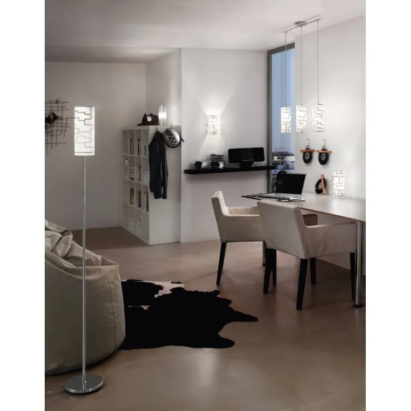 Suspensie Eglo Bayman 92563, E27 3X60W, Sticla Cu Decor, Crom
