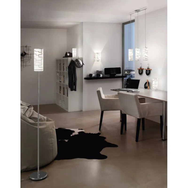 Suspensie Eglo Bayman 92563, E27 3X60W, Sticla Cu Decor, Crom