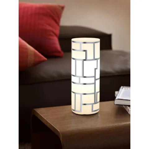 Veioza Eglo Bayman 91971, E27 1X60W Ø105Mm, Sticla Cu Decor, Alb, Crom