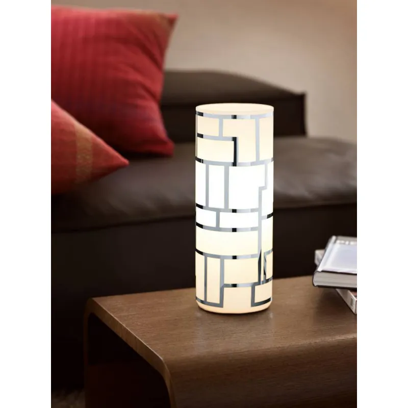 Veioza Eglo Bayman 91971, E27 1X60W Ø105Mm, Sticla Cu Decor, Alb, Crom