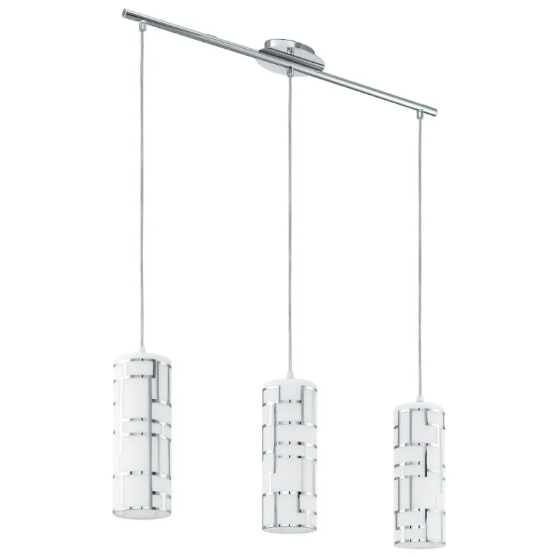 Suspensie Eglo Bayman 92563, E27 3X60W, Sticla Cu Decor, Crom