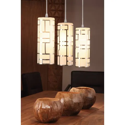 Suspensie Eglo Bayman 92563, E27 3X60W, Sticla Cu Decor, Crom