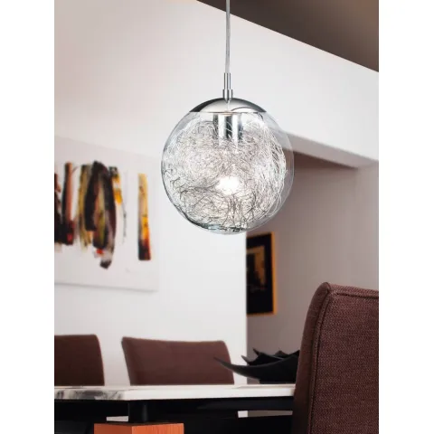 Pendul Eglo Luberio 93073, E27 1X60W Ø250Mm, Transparent, Aluminiu